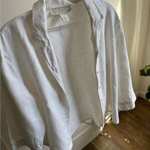 Norton McNaughton White Linen Button-Front Shirt